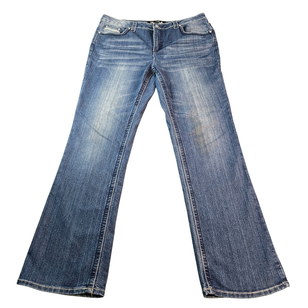 Look @ Me Womens Bootcut Jeans Size 14 Blue Denim Rhinestone Embroidered Pockets